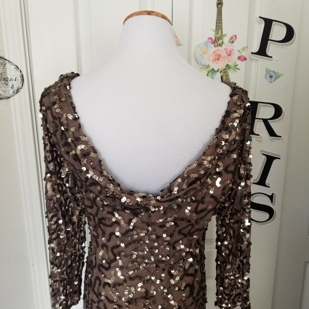 Vintage Pisarro Nights Sequined Brown   Cocktail Dress size 8 - Picture 5 of 8